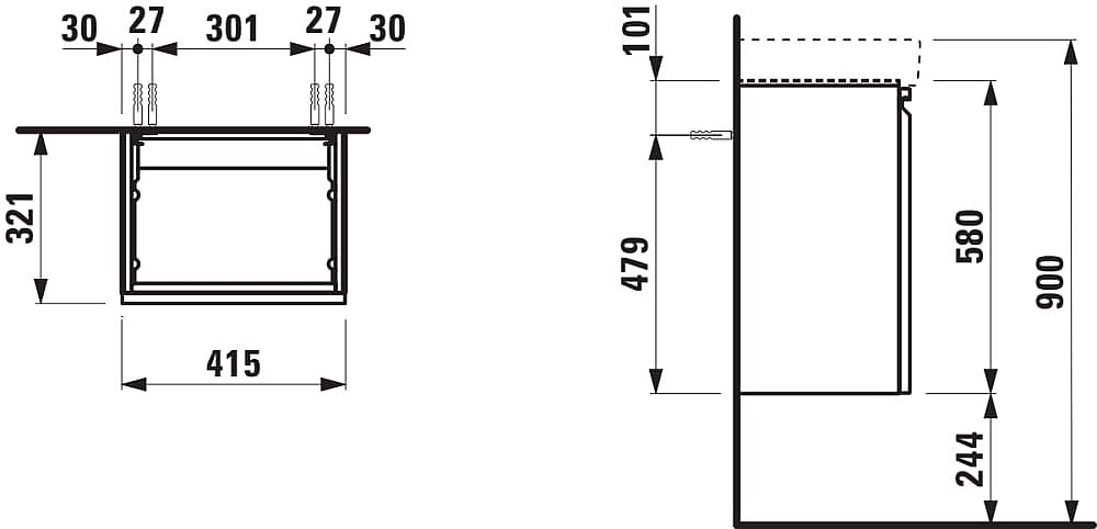 LAUFEN PRO S H4833010964751 skříňka pod umyvadlo 41,5 × 32 × 58 cm, pro H815961, bílá lesk