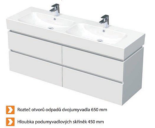 INTEDOOOR STORM NEW podumyvadlová skříň s dvojumyvadlem Pinto 150cm, 4 zásuvky, STORM NEW 150D 4Z