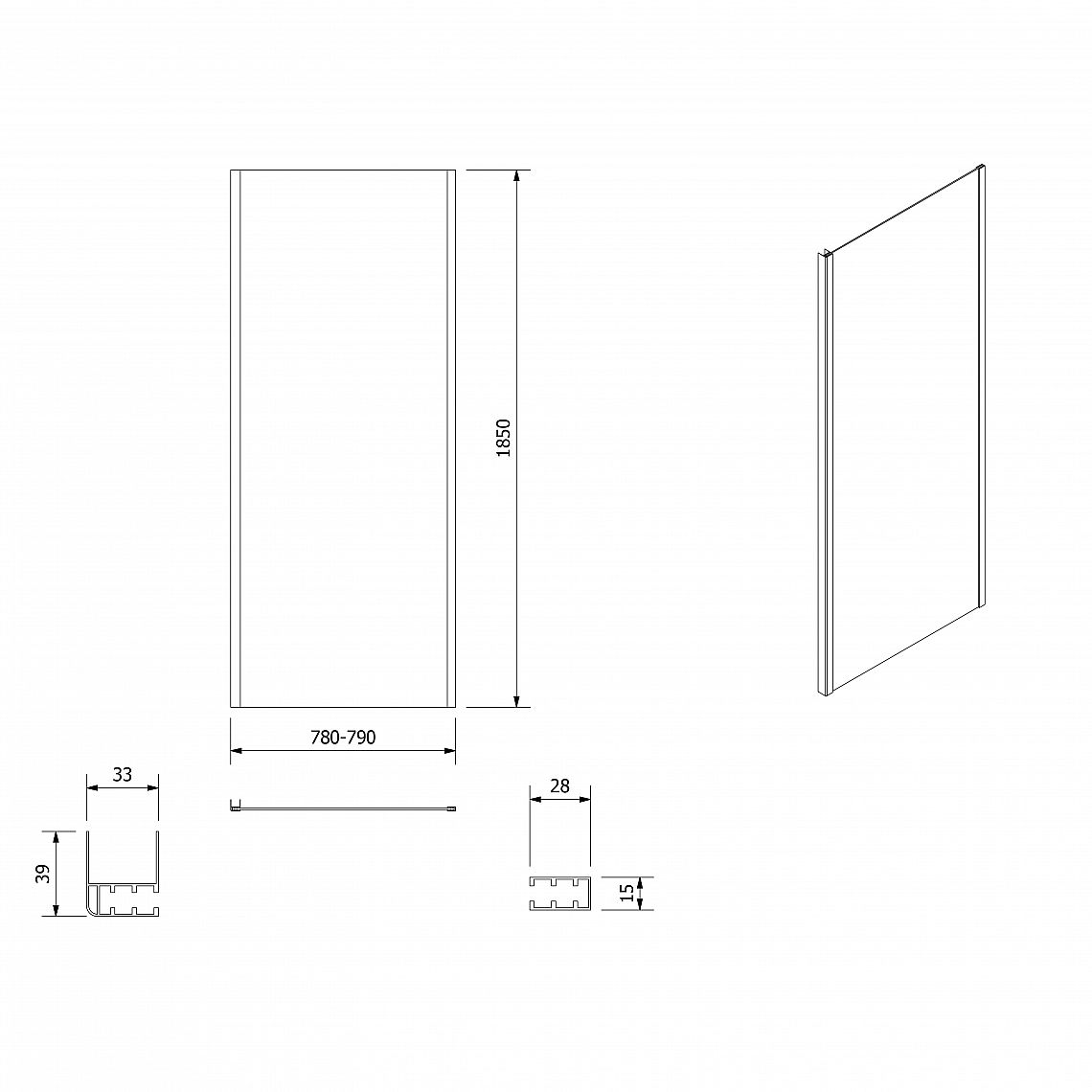 SAPHO AQUALINE AMADEO boční stěna 800 mm, sklo Brick, BTP80