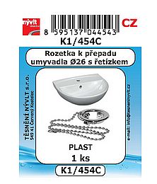 Těsnění K1/454C plastová rozetka chrom, Ø 26 rozetka + řetízek 35cm