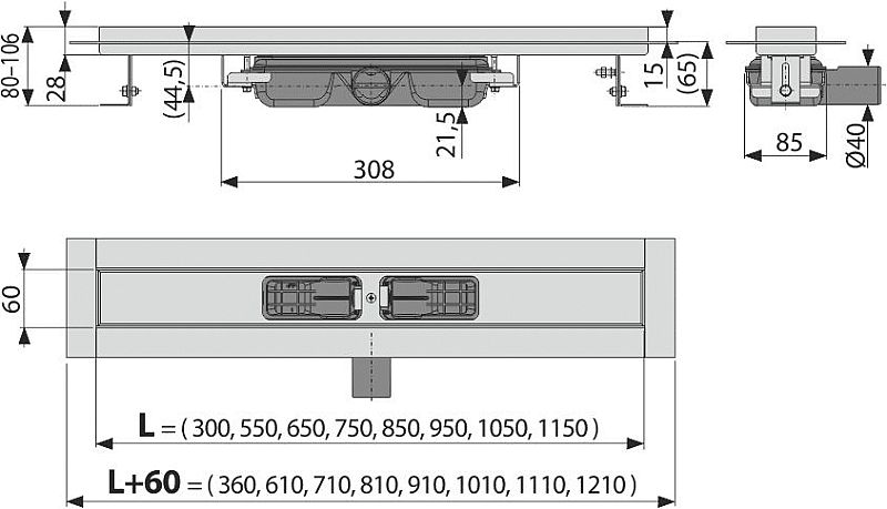 Alcadrain APZ106 750 podlahový žlab