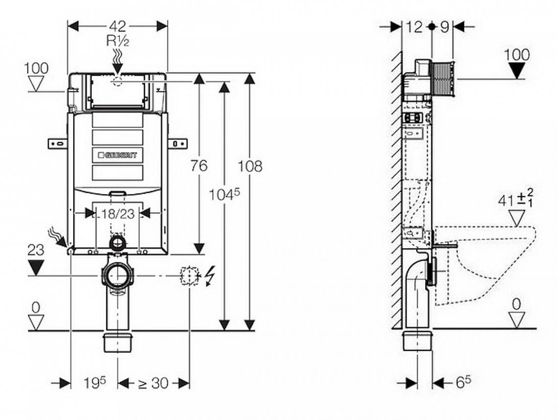 GEBERIT Kombifix 110.300.00.5 montážní prvek pro závěsné WC, 108 cm, se splachovací nádržkou pod omítku Sigma 12 cm