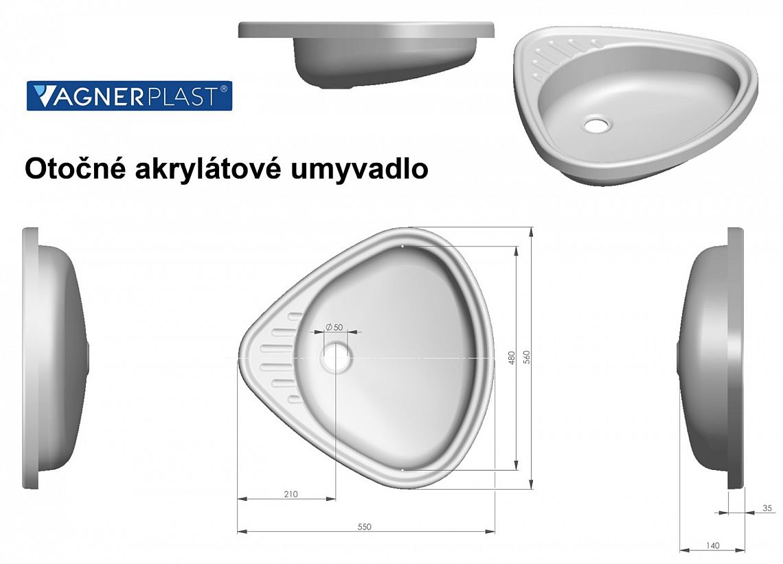 Willy otočné umyvadlo Vagnerplast -  KOMPLET + koš pod otočné umyvadlo s trubkou 45cm