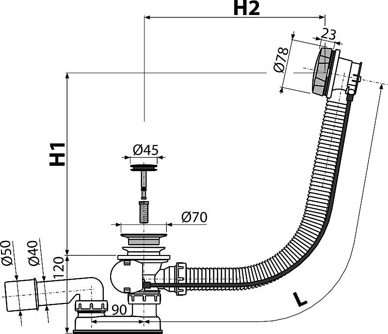 Alcadrain A55K 80 sifon vanový automat komplet