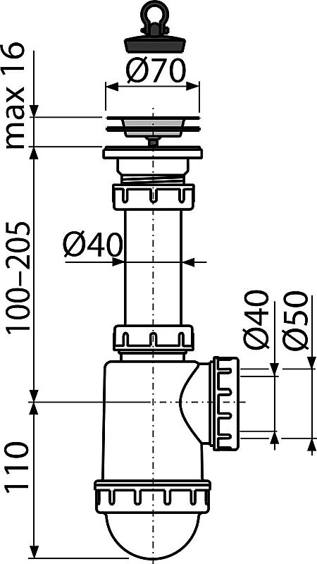 Alcadrain A441 sifon dřezový DN50/40