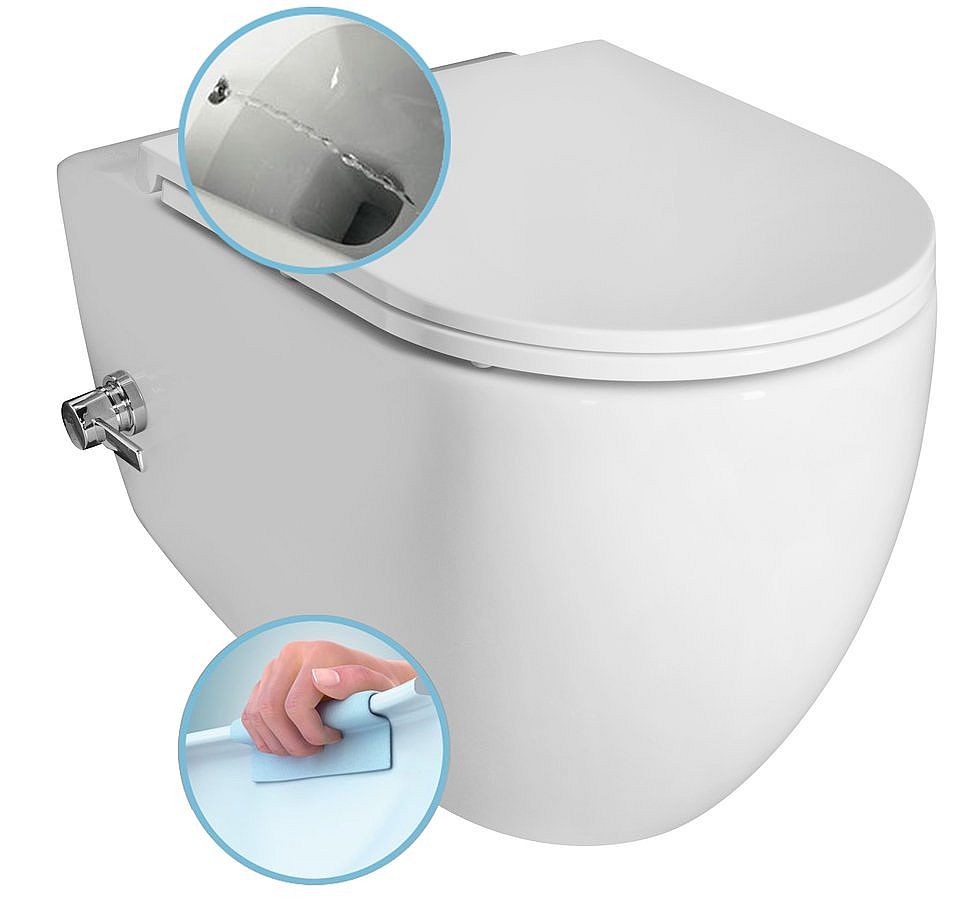 SAPHO ISVEA INFINITY CLEANWASH závěsná WC mísa, integrovaná baterie a bidet. sprška, Rimless, 36,5x53cm, 10NFS1005I