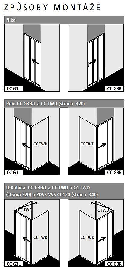 KERMI-Cada XS CKG3R09020VPK 3-dílné posuvné dveře s pevným polem 90cm