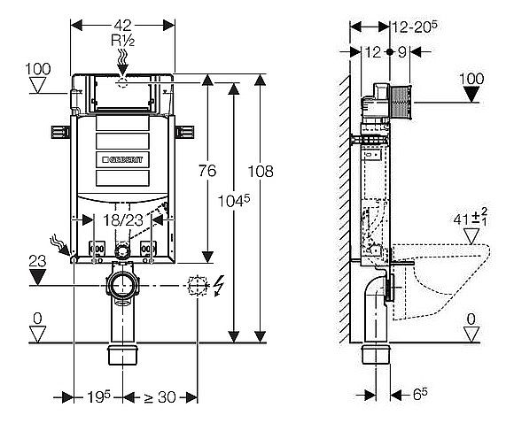 GEBERIT Kombifix 110.367.00.5 montážní prvek pro závěsné WC, 108 cm, se splachovací nádržkou pod omítku Sigma 12 cm