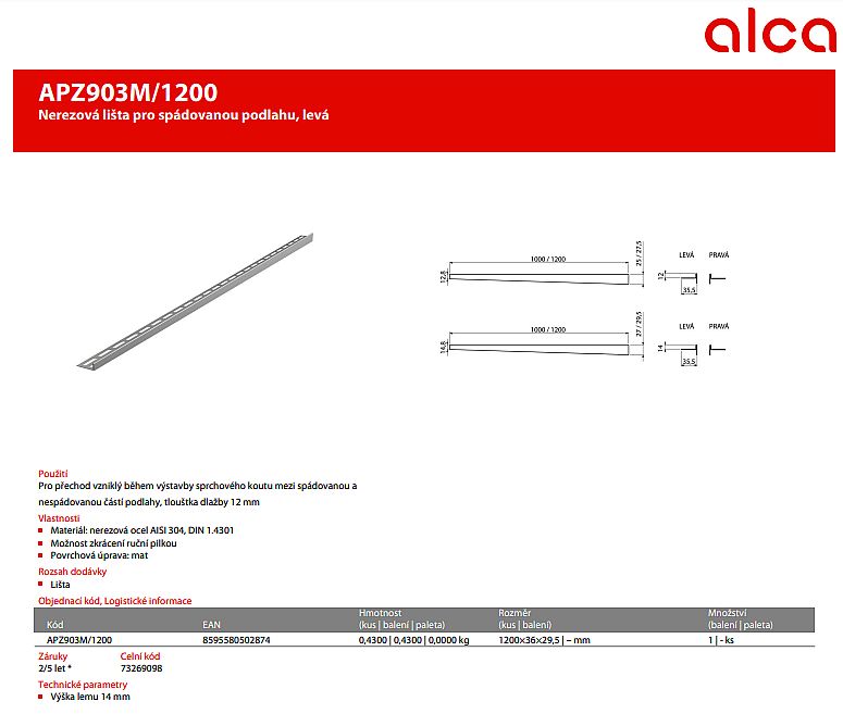 Alcadrain APZ101 850 podlahový žlab