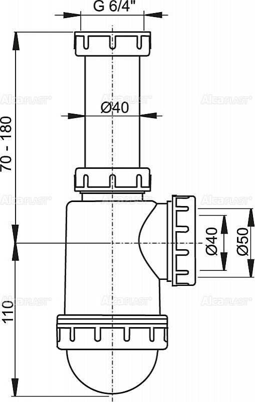 Alcadrain A443 sifon dřezový DN50/40