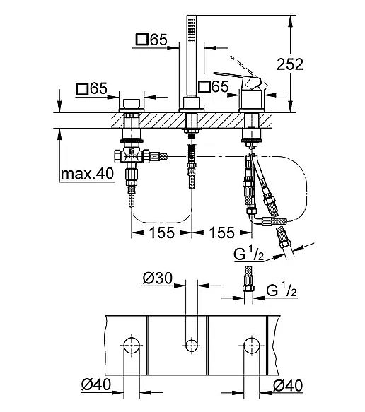 Grohe Eurocube 19966000 vanová 3-otvorová baterie