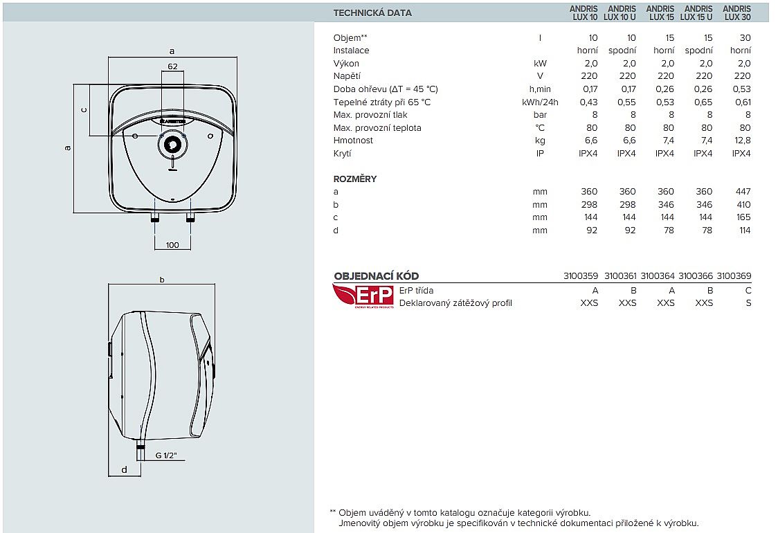 Ariston Andris Lux 10 U 3100361 ohřívač vody 2.0kW - spodní