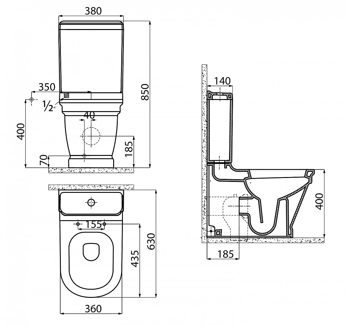 SAPHO ANTIK WC mísa kombi, zadní/spodní odpad, 37x63cm, bílá, AN360