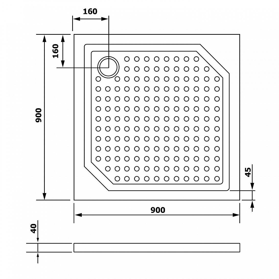 GELCO ANETA90 sprchová vanička z litého mramoru, čtverec 90x90cm, GA009