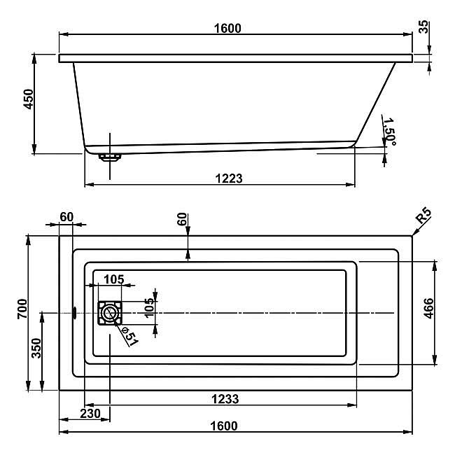 VAGNERPLAST Cavallo vana 160x70 akrylátová, VPBA167CAV2X-04