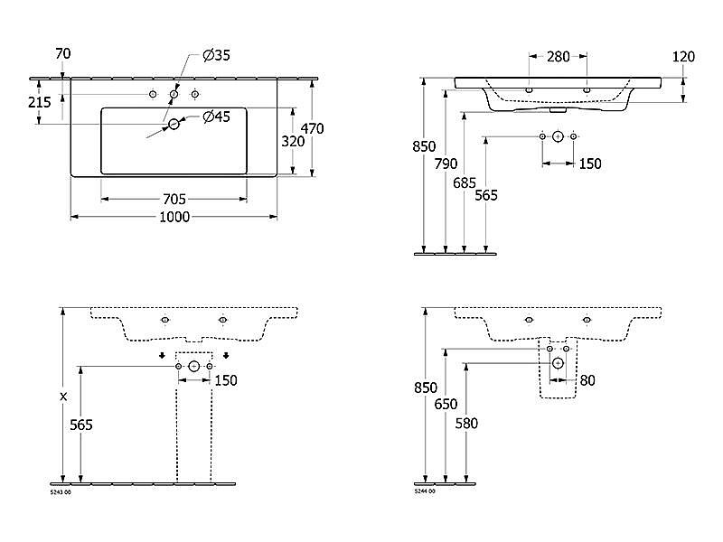 Villeroy Boch Subway 3.0 umyvadlo 4A70A5R1 1000x470x165