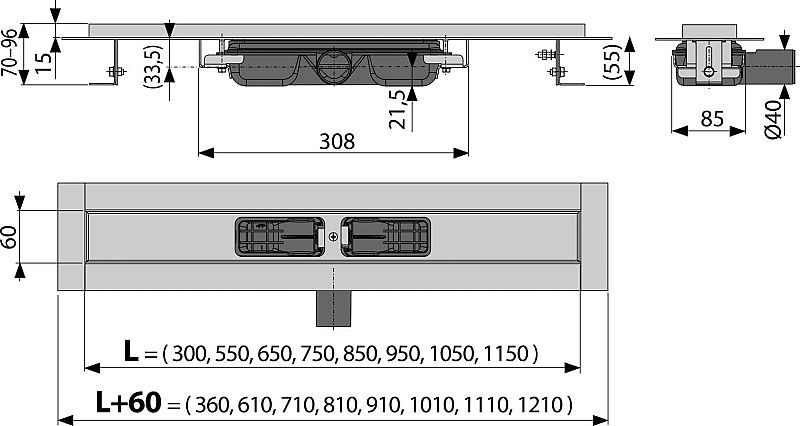 Alcadrain APZ101 850 podlahový žlab