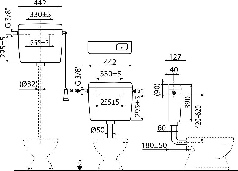 Alcadrain A93 univerzální WC nádržka UNI DUAL 3/8