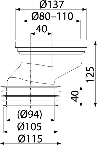 Alcadrain A991-40 dopojení k WC excentrické 40mm