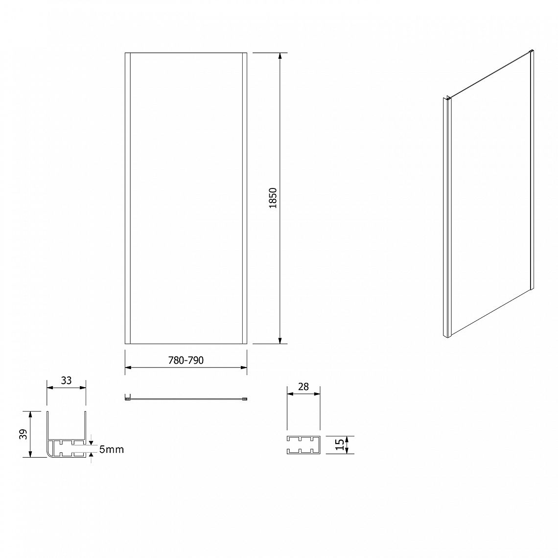 SAPHO AQUALINE AMADEO obdélníkový sprchový kout 1000x800 mm, L/P varianta, sklo Brick, BTS100BTP80