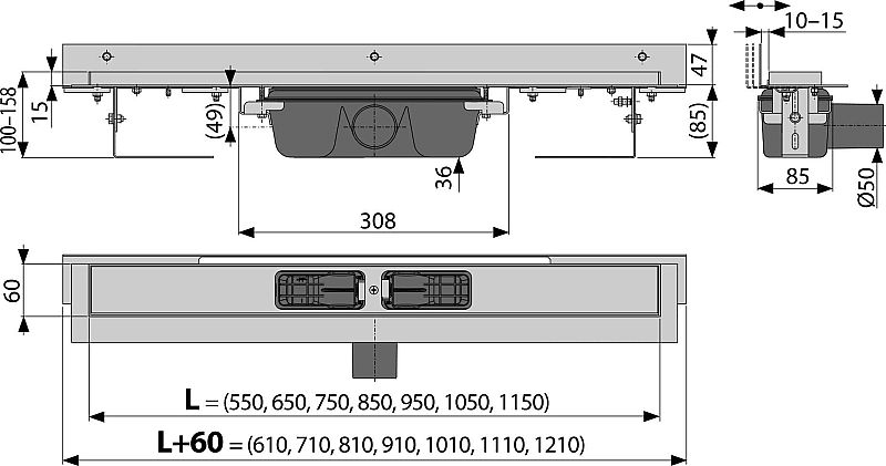 Alcadrain APZ4 1050 podlahový žlab