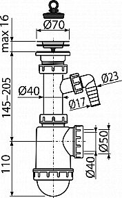 Alcadrain A441P sifon dřezový DN50/40 s přípojkou