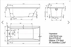 VAGNERPLAST LINOS vana 150x70x45 cm, akrylátová, VPBA157LIN2N-04