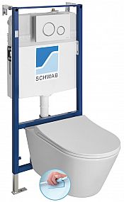 SAPHO AVVA závěsné WC Rimless s podomítkovou nádržkou a tlačítkem Schwab, bílá,  100314-SET5