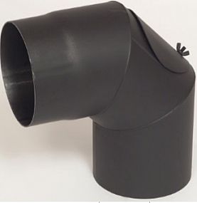 Kouřovod koleno s čistícím otvorem 150/90st. 1,5mm, černé A97.051590