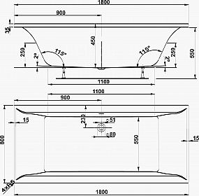 VAGNERPLAST LINOS vana 180x80x45 cm, VPBA180LIN2N-04