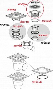 Alcadrain APV13 podlahová vpusť 150x150/110 -  přímá