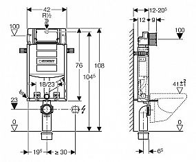GEBERIT Kombifix 110.367.00.5 montážní prvek pro závěsné WC, 108 cm, se splachovací nádržkou pod omítku Sigma 12 cm