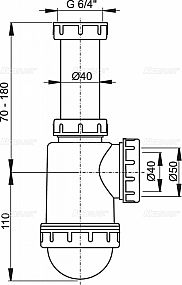 Alcadrain A443 sifon dřezový DN50/40