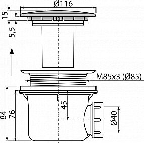 Alcadrain A49 K sifon vaničkový 90mm kov LUX