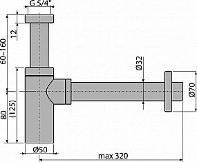 Alcadrain A400 sifon umyvadlový DN32 DESIGN - celokovový, kulatý