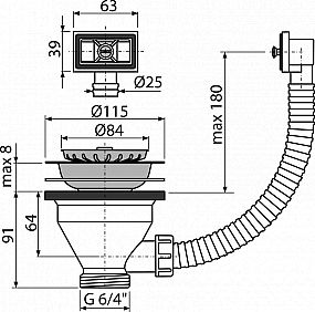 Alcadrain A38 výpust dřezová 6/4