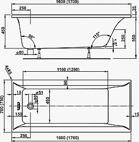 VAGNERPLAST LINOS vana 160x70x45 cm, VPBA167LIN2N-04