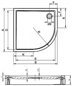 Riho Davos sprchová vanička 90x90 čvrtkruh DA89 /D002019005/