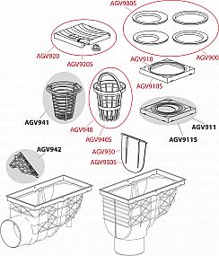 Alcadrain AGV2S univerzální lapač střešních splavenin 300×155/125 mm přímý, šedá